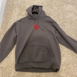 Grey hoodie with words on back